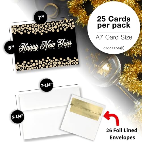 CEO Cards New Years Cards for Business & Family (Golden Bubbles) Greeting Card Set Pack of 25 Happy New Year Cards with Envelopes for 2026 (5x7 inch - A7) Great for Office, Work, Employees & Clients N1604 - Image 4