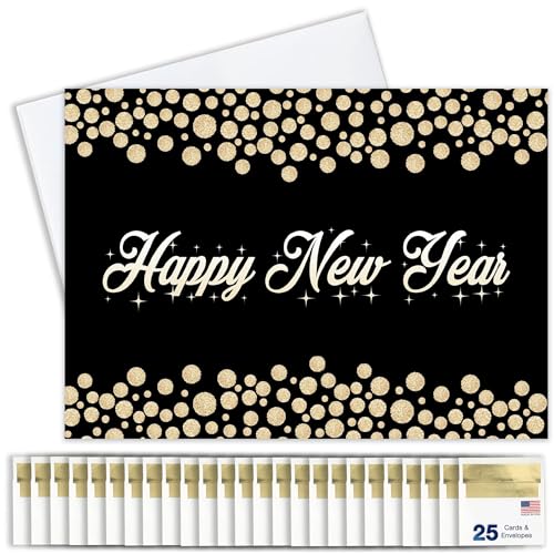 CEO Cards New Years Cards for Business & Family (Golden Bubbles) Greeting Card Set Pack of 25 Happy New Year Cards with Envelopes for 2026 (5x7 inch - A7) Great for Office, Work, Employees & Clients N1604 - Image 1