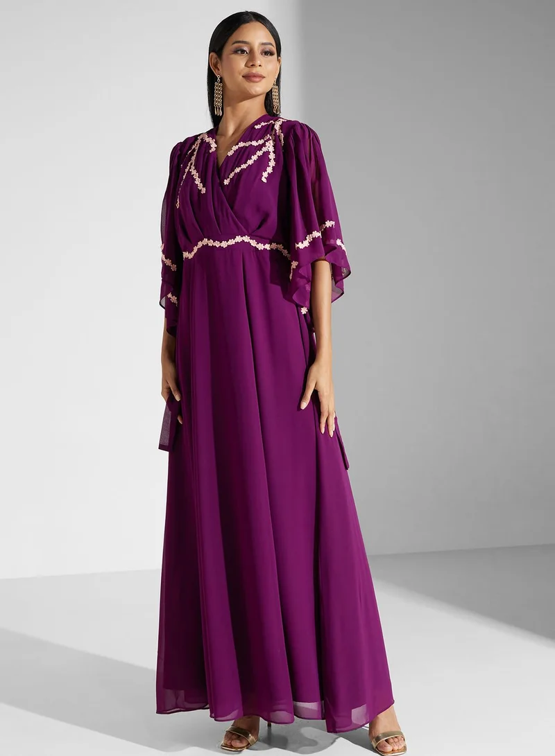 SINOIR Floral Trim Maxi Dress