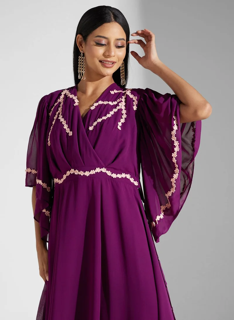 SINOIR Floral Trim Maxi Dress