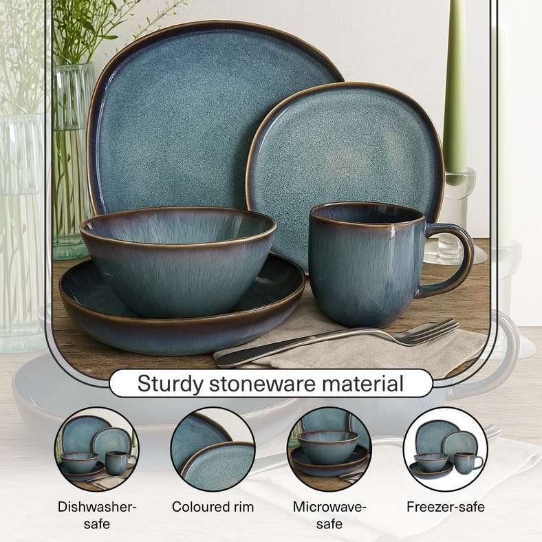 Pan Home طقم عشاء من 20 قطعة من الخزف - أزرق