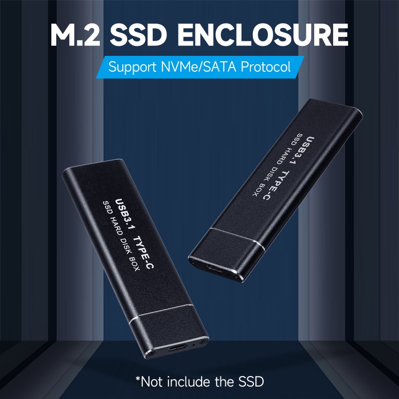 M.2 NVMe/SATA Dual Protocol Mobile Hard Disk Case USB3.1 Type-C External SSD Enclosure Aluminum Alloy Shell(2 Cables) - Image 2