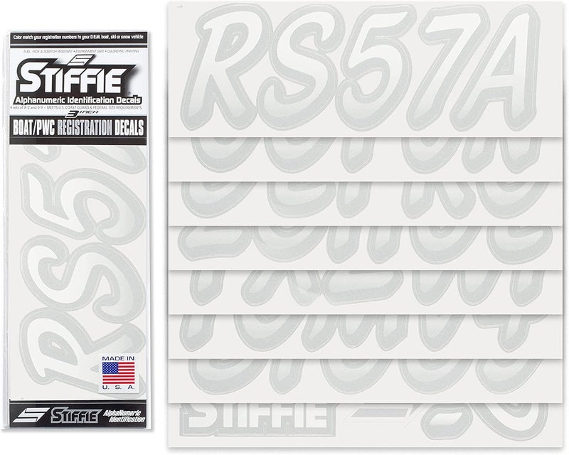 Stiffie Whipline White/Silver 3" Boat & PWC Registration Decals • Numbers Letters Stickers - Image 2