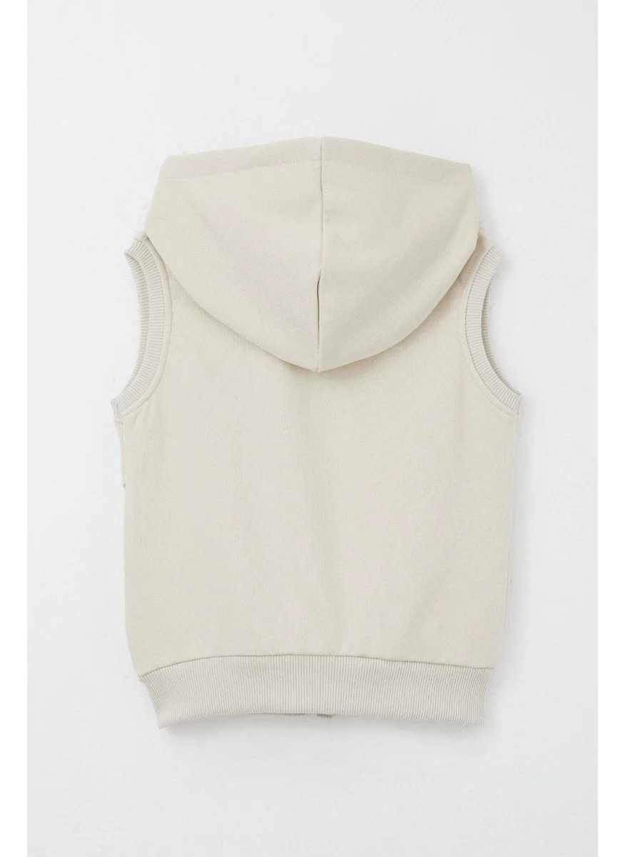 بريز Boy's Vest with Letter Embroidery and Zipper, 3-8 Years, Cream