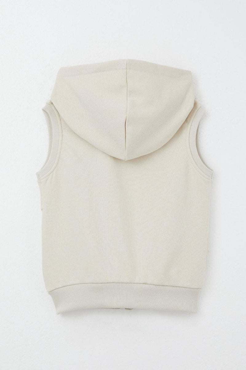 Breeze Boy's Vest with Letter Embroidery and Zipper, 3-8 Years, Cream  - Image 2