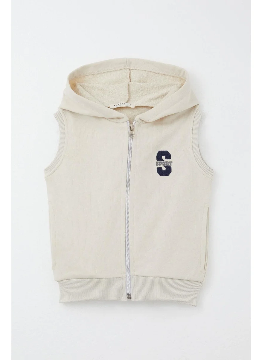 بريز Boy's Vest with Letter Embroidery and Zipper, 3-8 Years, Cream