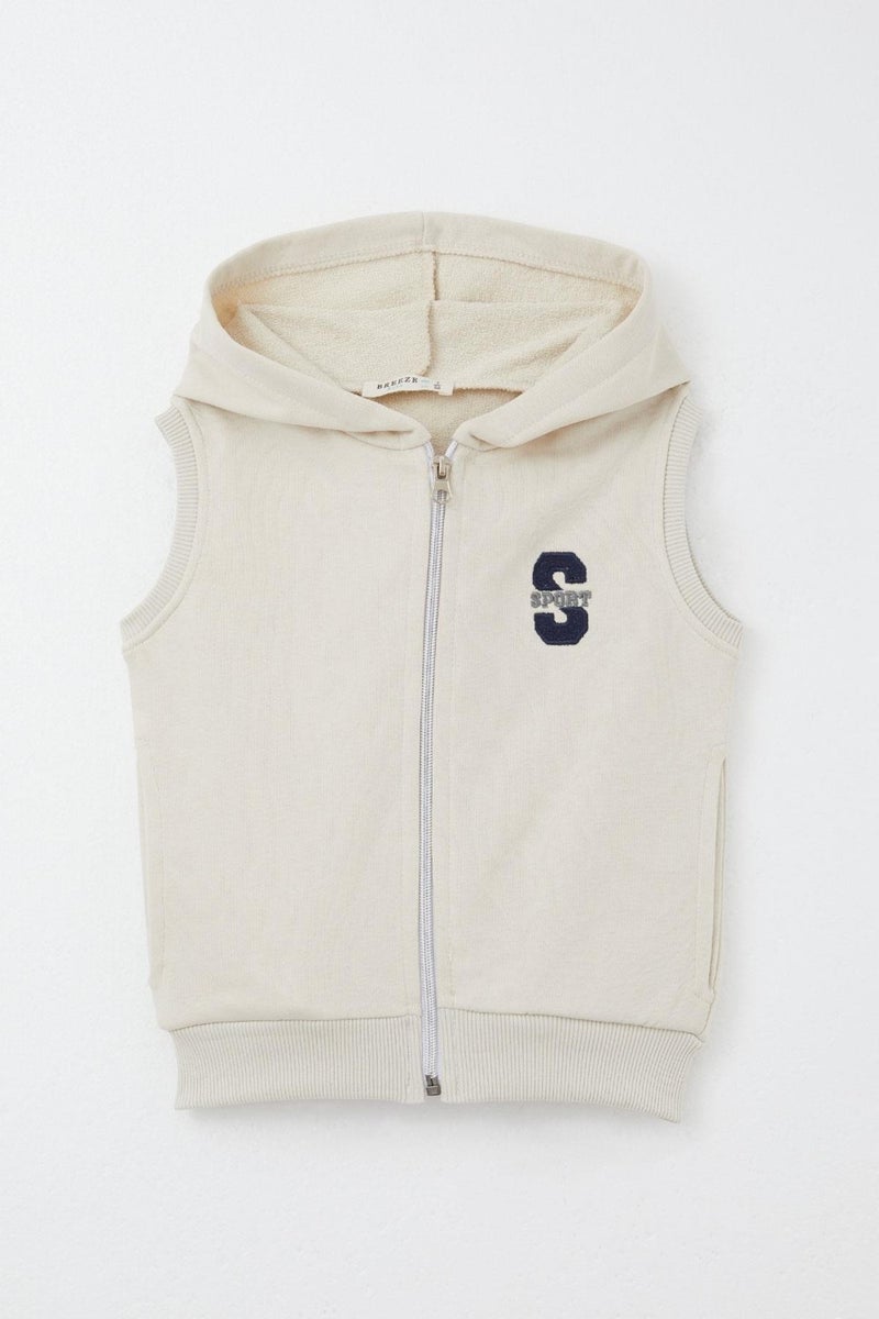 Breeze Boy's Vest with Letter Embroidery and Zipper, 3-8 Years, Cream  - Image 1