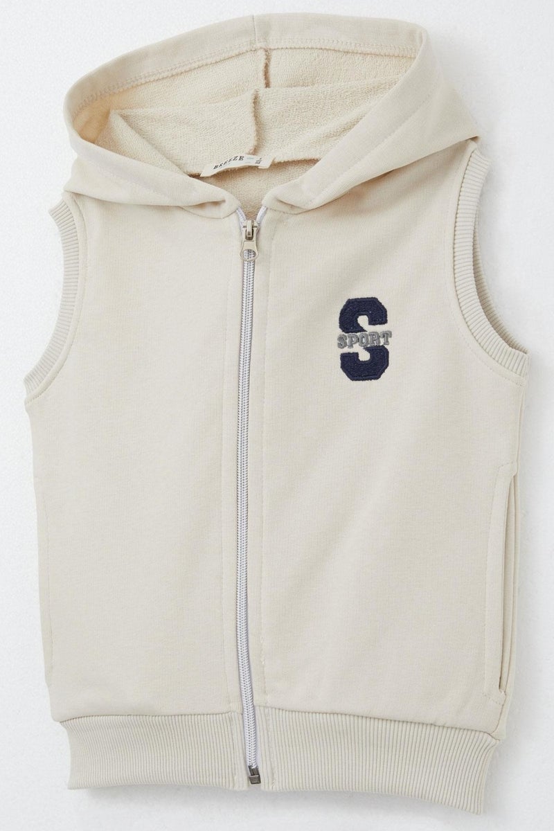 Breeze Boy's Vest with Letter Embroidery and Zipper, 3-8 Years, Cream  - Image 3