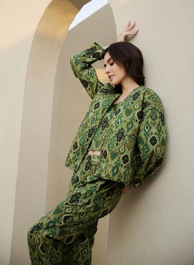 sanskrutihomes sanskrutihomes Floral Print Top with Jacket and Trousers Set
