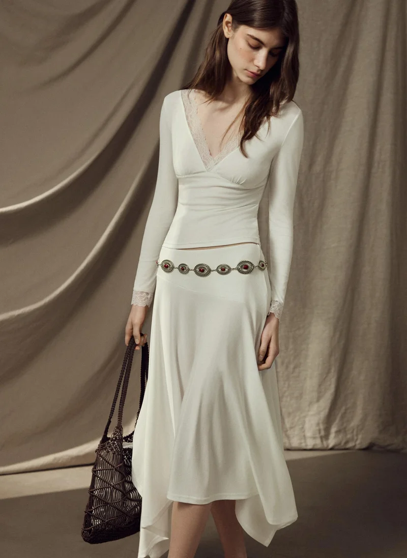 Lichi  Jersey midi skirt with an asymmetrical hem for Women | Best Price UAE