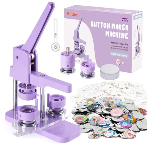 Alldeer Button-Maker-Machine Kit 32mm /1.25 inch, Button Press Machine 32mm, Easy-to-use Rotate Models, Pin Maker Kit with 100 Sets Plastic Supplies, DIY Small Badges, Starting Creative Project - Image 1
