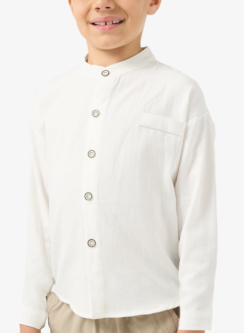 Pinata White Granded Collar Cotton Shirt - Image 3