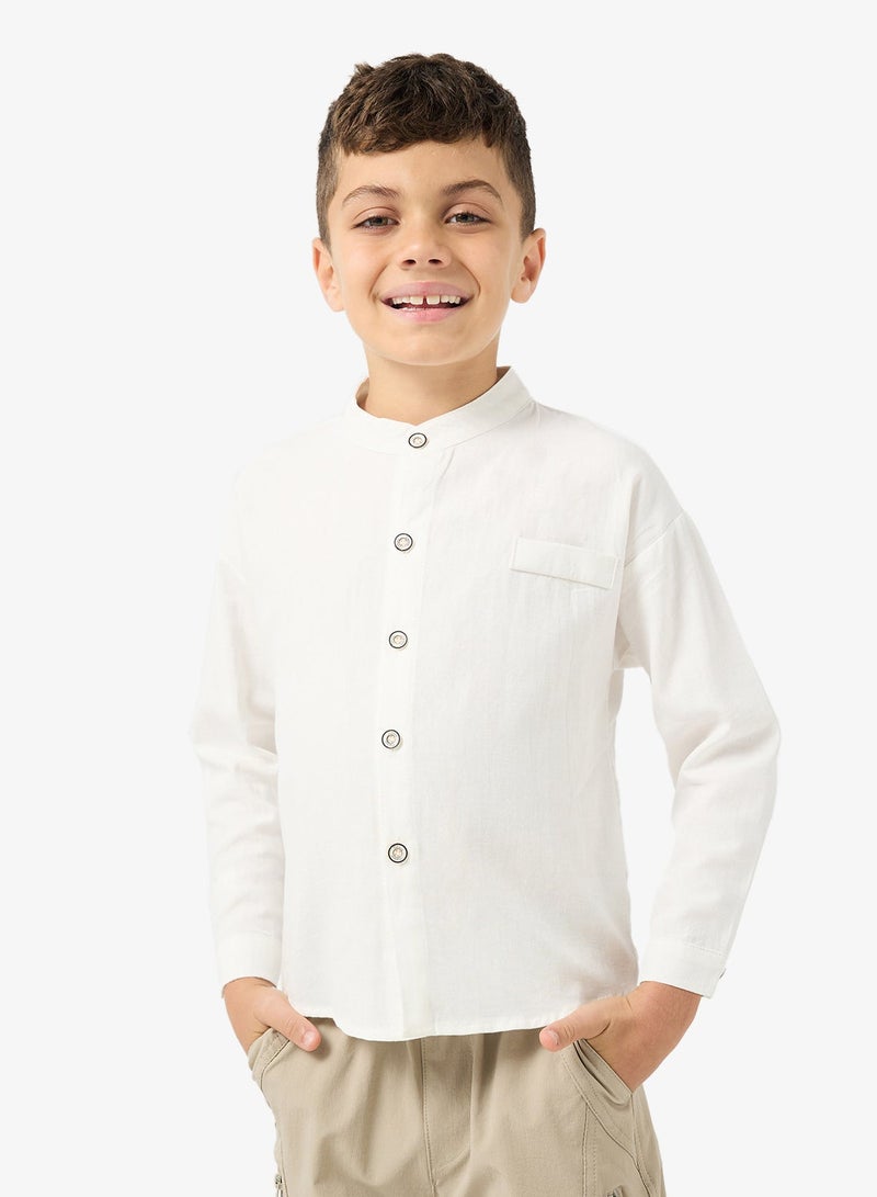 Pinata White Granded Collar Cotton Shirt - Image 1
