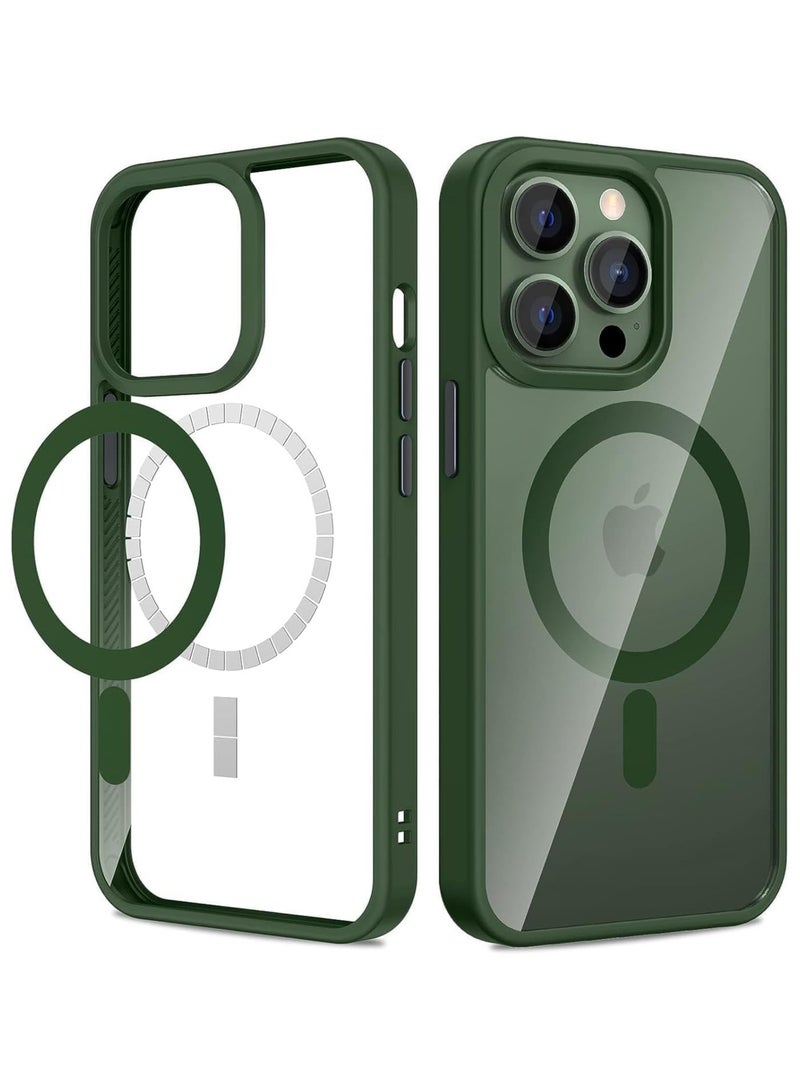 Denx Magnetic Case Compatible with iPhone 14 Pro Max 6.7 inches, Compatible with Magsafe, Translucent Clear Back Slim Shockproof (Dark Green) - Image 1