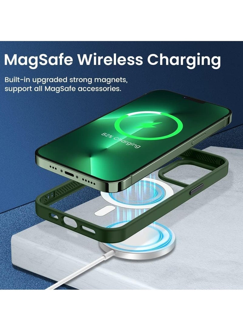 Denx Magnetic Case Compatible with iPhone 14 Pro Max 6.7 inches, Compatible with Magsafe, Translucent Clear Back Slim Shockproof (Dark Green) - Image 3