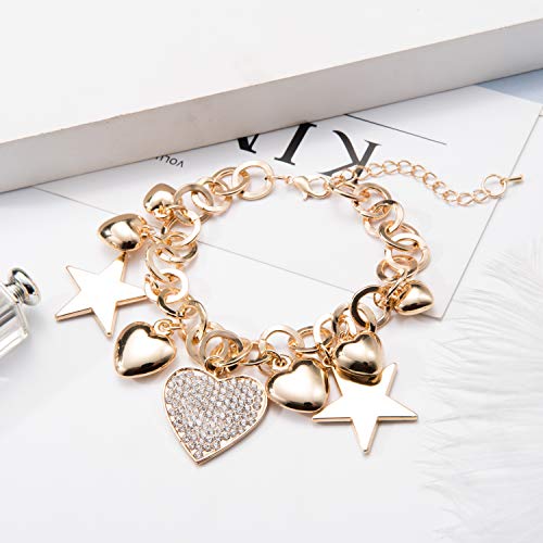 SILANER Gold Chain Link Bracelet - 7"+ 2" Extender 14K Gold Plated Love Locked Bracelets for Women and with Crystal, Love Heart,Key, Lock, Charm Bracelet - Image 4