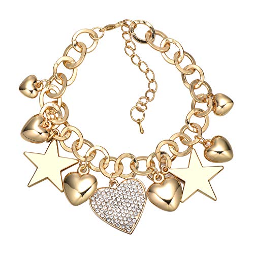 SILANER Gold Chain Link Bracelet - 7"+ 2" Extender 14K Gold Plated Love Locked Bracelets for Women and with Crystal, Love Heart,Key, Lock, Charm Bracelet - Image 1