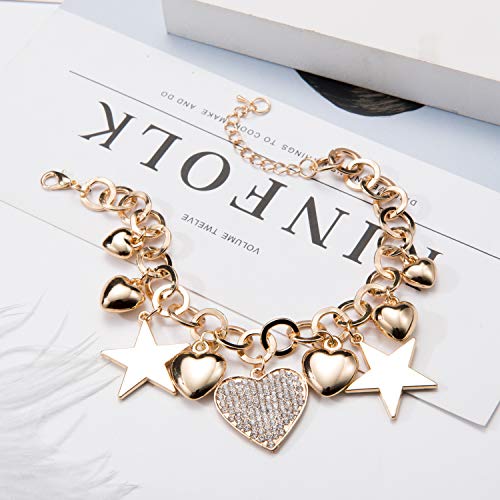 SILANER Gold Chain Link Bracelet - 7"+ 2" Extender 14K Gold Plated Love Locked Bracelets for Women and with Crystal, Love Heart,Key, Lock, Charm Bracelet - Image 5