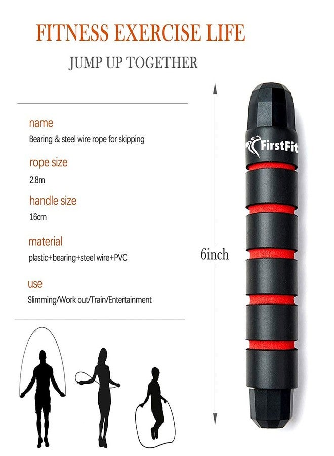 حبل قفز فيرست فيت مصنوع من كلوريد البولي فينيل، مقاوم للتشابك، سريع الحركة، مزود بمحامل كروية، مناسب للنساء والرجال والأطفال، حبل قفز فولاذي قابل للتعديل بمقابض إسفنجية، أسود وأحمر - Image 3