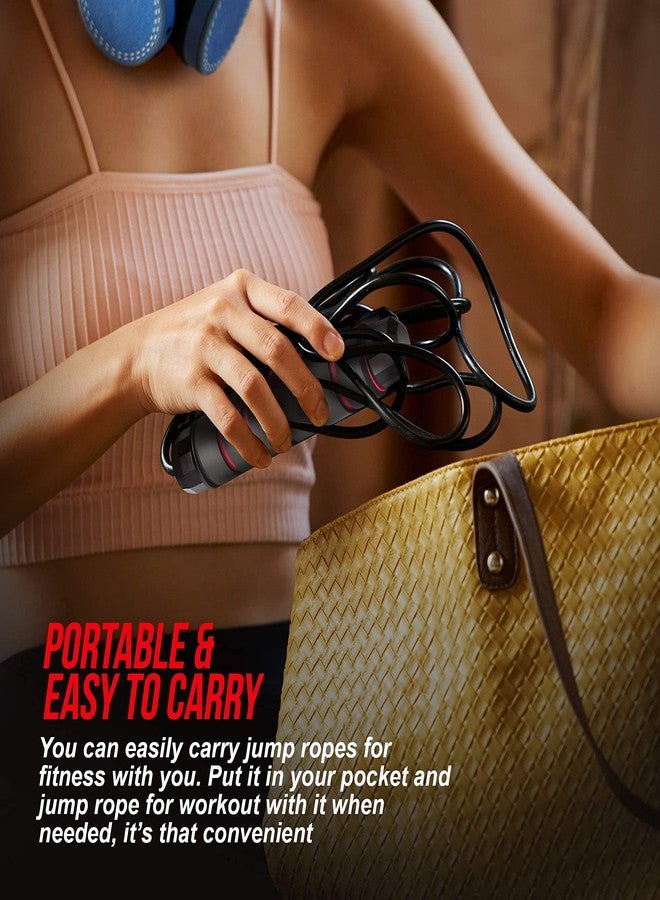 حبل قفز فيرست فيت مصنوع من كلوريد البولي فينيل، مقاوم للتشابك، سريع الحركة، مزود بمحامل كروية، مناسب للنساء والرجال والأطفال، حبل قفز فولاذي قابل للتعديل بمقابض إسفنجية، أسود وأحمر - Image 4