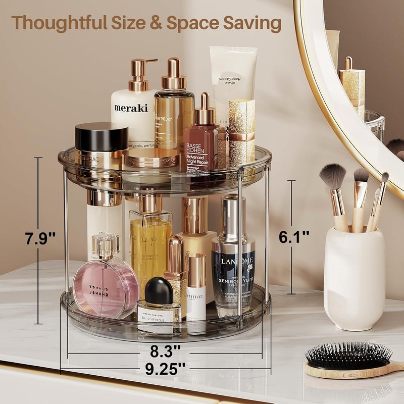 LAMU 2 Tier Lazy Susan Turntable Organizer 9.25'' Rotating Spice Rack Organization for Cabinet, Kitchen, Pantry, Countertop, Bathroom, Vanity, Medicine Cabinet Organizer, Grey - Image 3