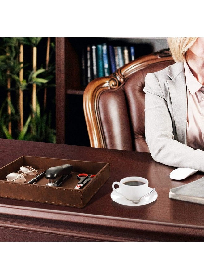 SITHON Valet Tray Desk Organizer, PU Leather Catchall Tray Bedside Vanity Tray Nightstand Caddy Coin Box Key Jewelry Storage Organizer, Brown - Image 5