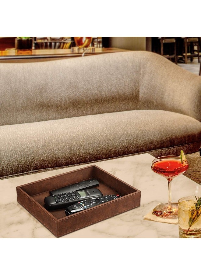 SITHON Valet Tray Desk Organizer, PU Leather Catchall Tray Bedside Vanity Tray Nightstand Caddy Coin Box Key Jewelry Storage Organizer, Brown - Image 4