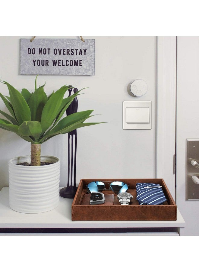 SITHON Valet Tray Desk Organizer, PU Leather Catchall Tray Bedside Vanity Tray Nightstand Caddy Coin Box Key Jewelry Storage Organizer, Brown - Image 2