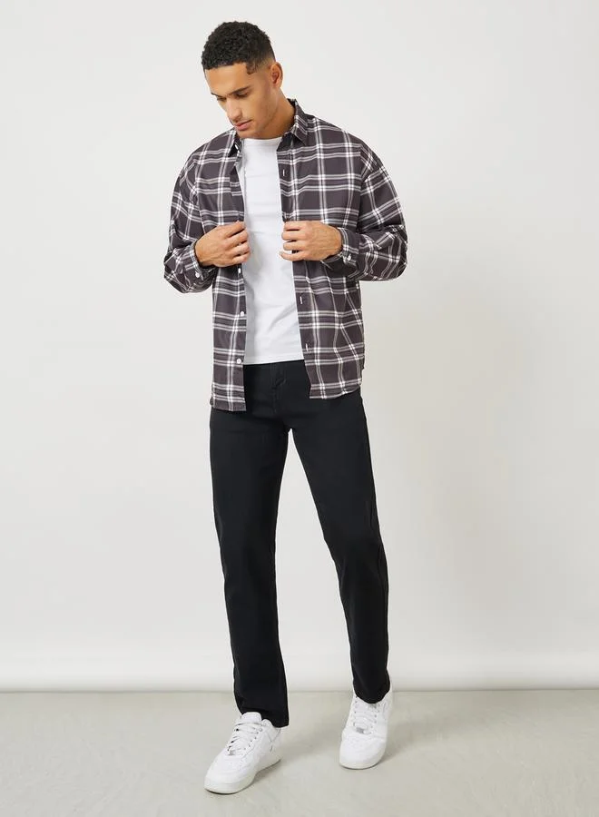 ستايلي Plaid Check Oversized Shirt with Button Placket