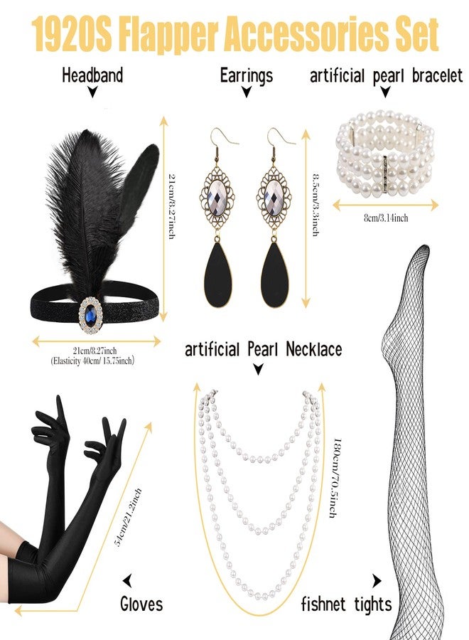 FeelfunFeather Women 1920s Flapper Set,Roaring 20s Headband Headpiece Costume Accessories for Halloween Party Cosplay, Black, One size - Image 2