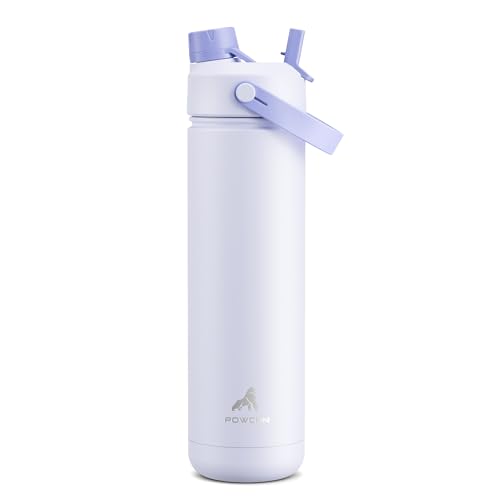 POWCAN 26 oz Insulated Water Bottle with 2in1 Straw and Spout Lid Keep Cold 24H LeakProof Fits in Car Cup Holder Stainless Steel Water Bottle for Sports Travel and School Lupine