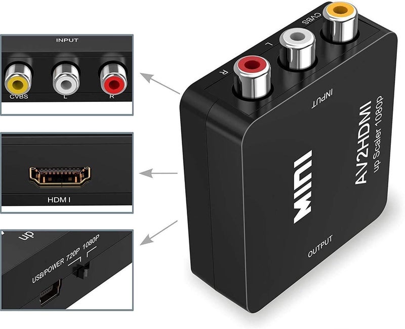 Amtake RCA to HDMI Converter, 1080P RCA Composite CVBS AV to HDMI Video Audio Converter Adapter Compatible with N64 Wii PS2 Xbox VHS VCR Camera DVD, Support PAL/NTSC with USB Power Cable - Image 4