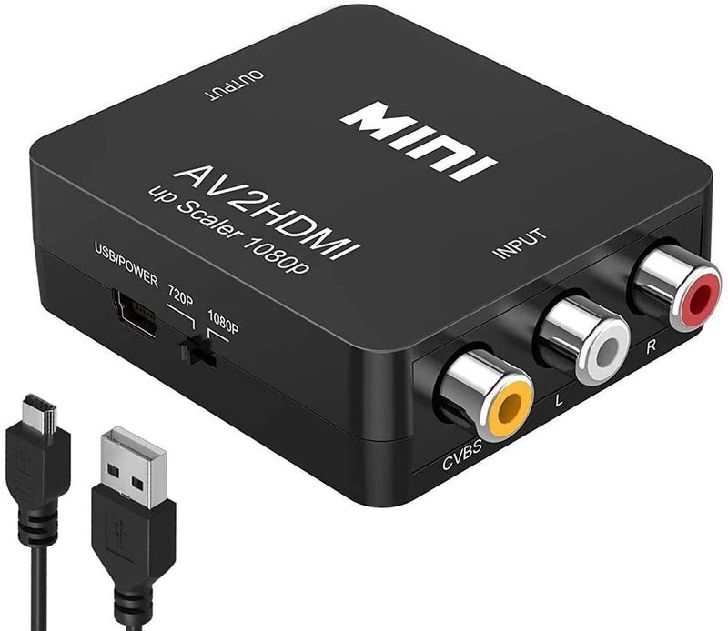 Amtake RCA to HDMI Converter, 1080P RCA Composite CVBS AV to HDMI Video Audio Converter Adapter Compatible with N64 Wii PS2 Xbox VHS VCR Camera DVD, Support PAL/NTSC with USB Power Cable - Image 1