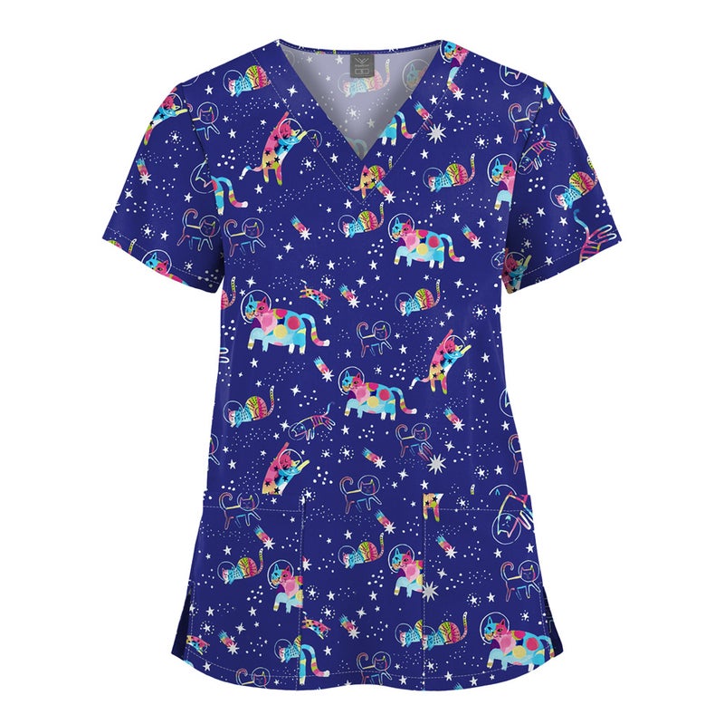 Elastic Christmas Pattern Comfortable Plus Size Cartoon Nurses' Clothing Printed Dental Dentist Work Clothes - Image 1