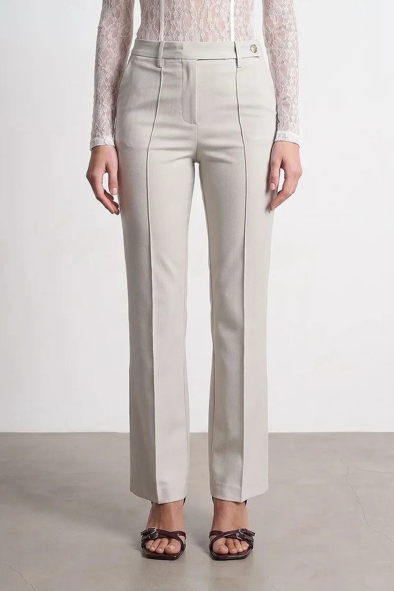 Dilvin Stone Natural DILVIN Women’s Mid-Waist Wide-Leg Crepe Trousers for Women | Best Price UAE