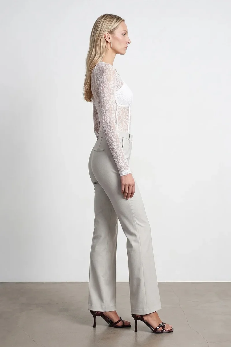 Dilvin Stone Natural DILVIN Women’s Mid-Waist Wide-Leg Crepe Trousers for Women | Best Price UAE