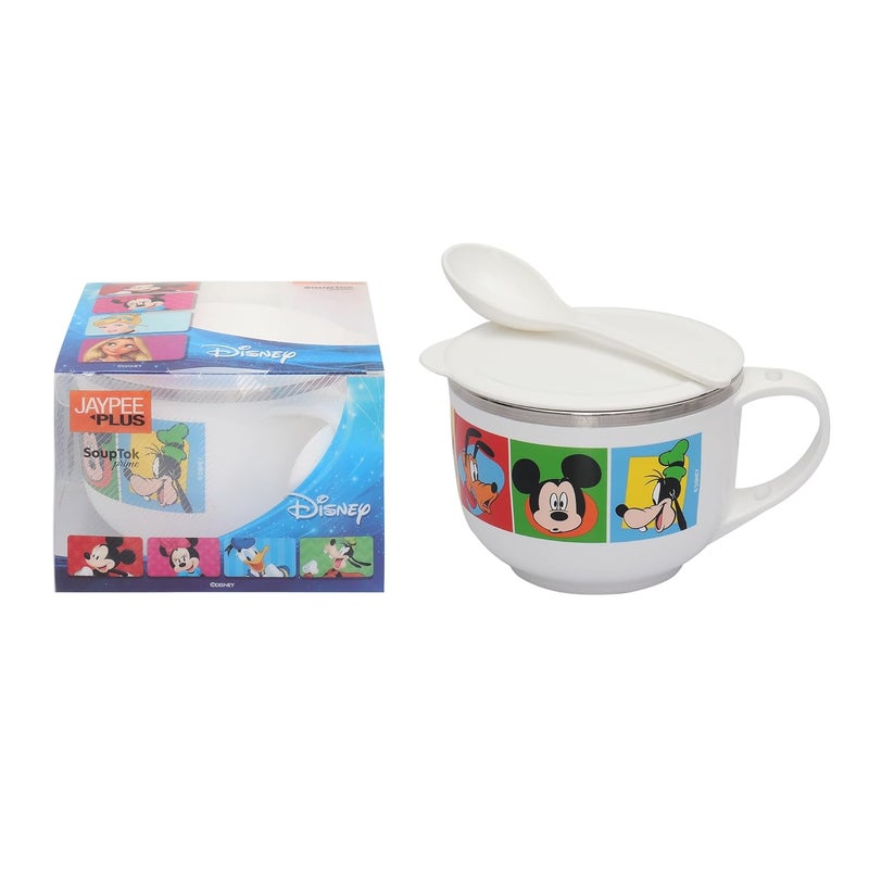 JAYPEE PLUS وعاء حساء ستانلس ستيل مطبوع بشخصية ميكي ماوس من ديزني مع غطاء وملعقة وعاء ماغي نودلز باستا، أفضل هدية ديوالي، هدية عيد ميلاد للبنات والأولاد، أبيض، 700 مل - Image 5