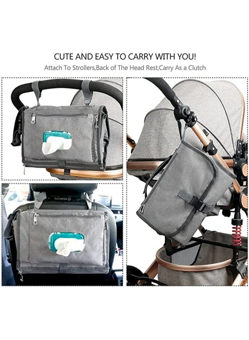 Portable Baby Diaper Changing Pad, Removable Travel Baby Changing Pad with Wet Wipe Bag, Waterproof Portable Baby Diaper Changing Pad, Great for Newborns