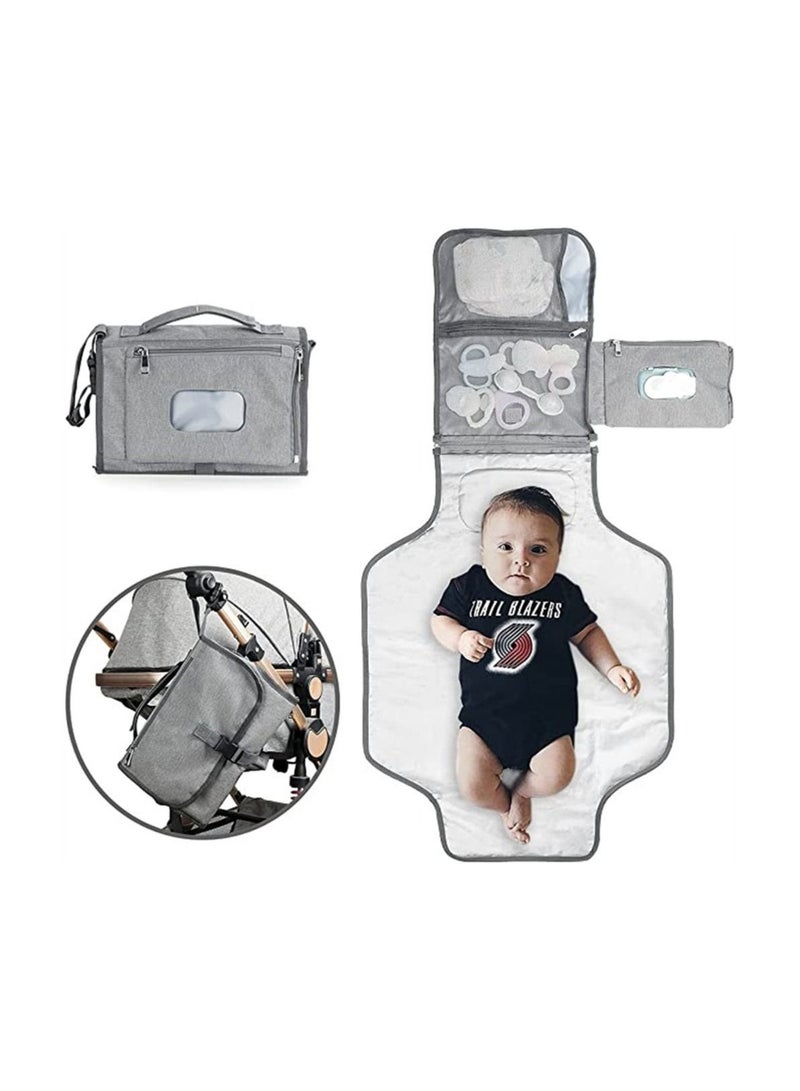 Portable Baby Diaper Changing Pad, Removable Travel Baby Changing Pad with Wet Wipe Bag, Waterproof Portable Baby Diaper Changing Pad, Great for Newborns