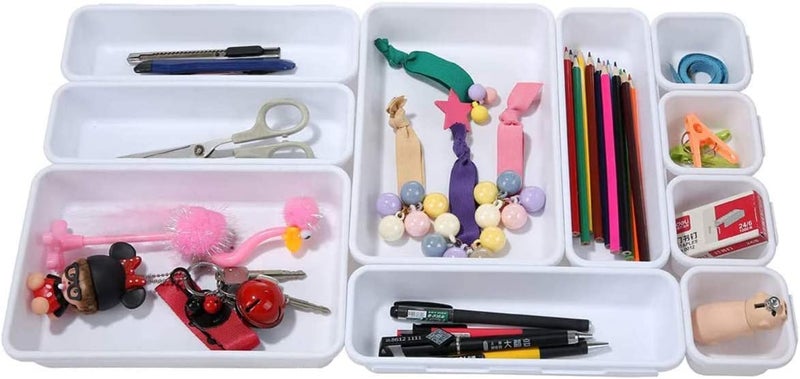 VOXMIX 10 Piece Interlocking Bin Pack Customizable MultiPurpose Drawer One Home Organization White - Image 1