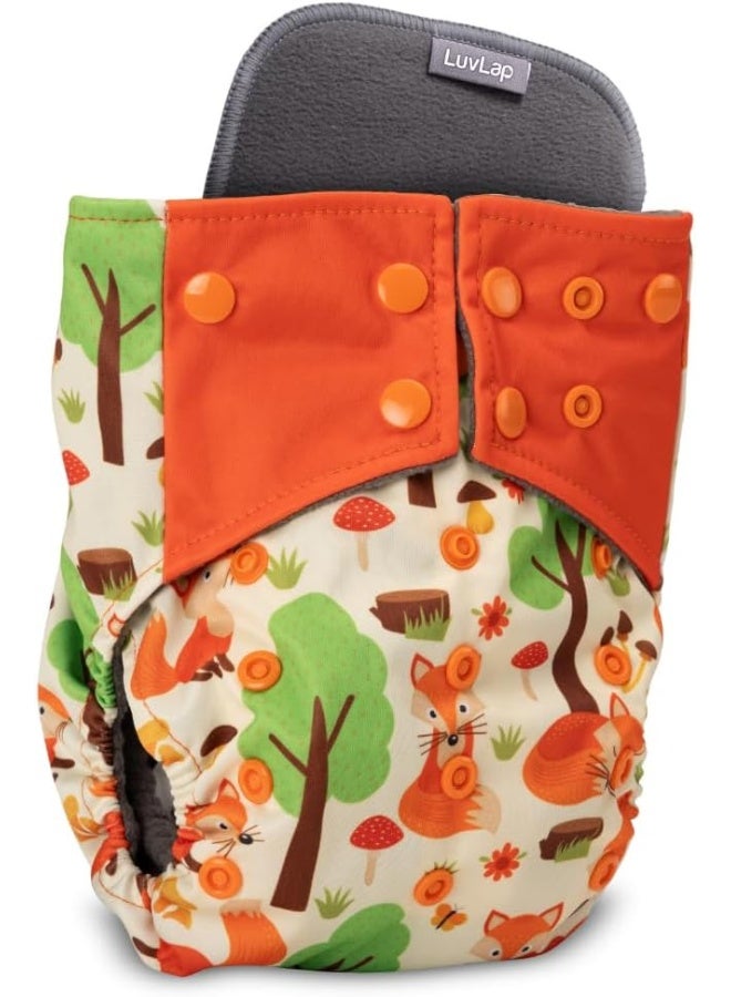 Luvlap Reusable Baby Cloth Diaper, Double Leak Guard, High Absorption, Quick Dry, Stain-Proof Comfort & Protection, 3m+, Adjustable Waist And Height With Snap Buttons, Absorbent Insert, Orange And Green - Image 1