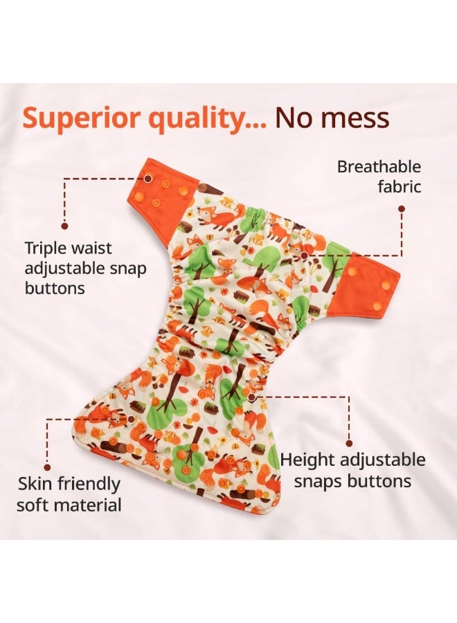 Luvlap Reusable Baby Cloth Diaper, Double Leak Guard, High Absorption, Quick Dry, Stain-Proof Comfort & Protection, 3m+, Adjustable Waist And Height With Snap Buttons, Absorbent Insert, Orange And Green - Image 4