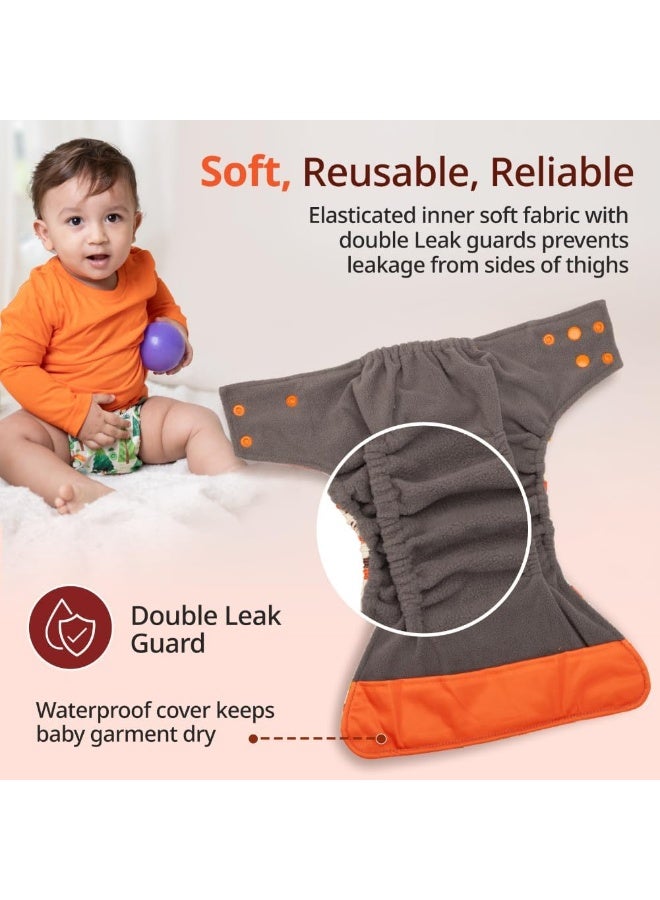 Luvlap Reusable Baby Cloth Diaper, Double Leak Guard, High Absorption, Quick Dry, Stain-Proof Comfort & Protection, 3m+, Adjustable Waist And Height With Snap Buttons, Absorbent Insert, Orange And Green - Image 2