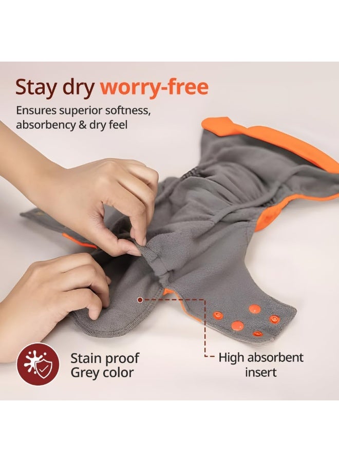 Luvlap Reusable Baby Cloth Diaper, Double Leak Guard, High Absorption, Quick Dry, Stain-Proof Comfort & Protection, 3m+, Adjustable Waist And Height With Snap Buttons, Absorbent Insert, Orange And Green - Image 5