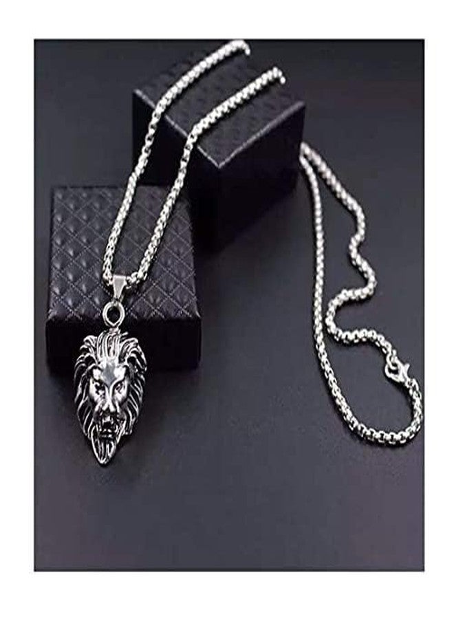 Gozby WellPoint Lion Head Pendant Necklace for Men & Boys | Stainless Steel Chain with Detailed Lion Face Design | Bold Fashion Jewelry for Casual & Everyday Use - Image 2