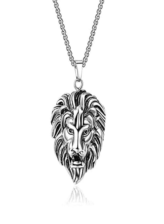 Gozby WellPoint Lion Head Pendant Necklace for Men & Boys | Stainless Steel Chain with Detailed Lion Face Design | Bold Fashion Jewelry for Casual & Everyday Use - Image 1