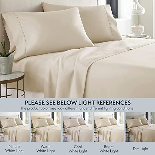 HC COLLECTION Bed Sheets Set King with 2 Pillowcases, Hotel Luxury Platinum 1800 Series Brushed Microfiber Sheet w/Deep Pocket, Ultra Soft Lightweight 4 Pcs Linen Bedding for Hot Sleepers, Cream - Image 4