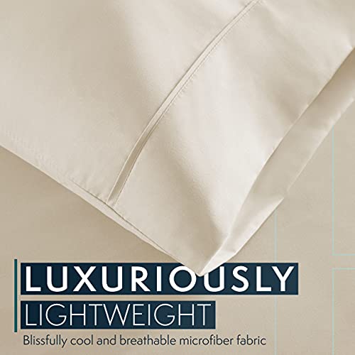 HC COLLECTION Bed Sheets Set King with 2 Pillowcases, Hotel Luxury Platinum 1800 Series Brushed Microfiber Sheet w/Deep Pocket, Ultra Soft Lightweight 4 Pcs Linen Bedding for Hot Sleepers, Cream - Image 3