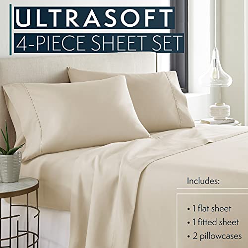 HC COLLECTION Bed Sheets Set King with 2 Pillowcases, Hotel Luxury Platinum 1800 Series Brushed Microfiber Sheet w/Deep Pocket, Ultra Soft Lightweight 4 Pcs Linen Bedding for Hot Sleepers, Cream - Image 2