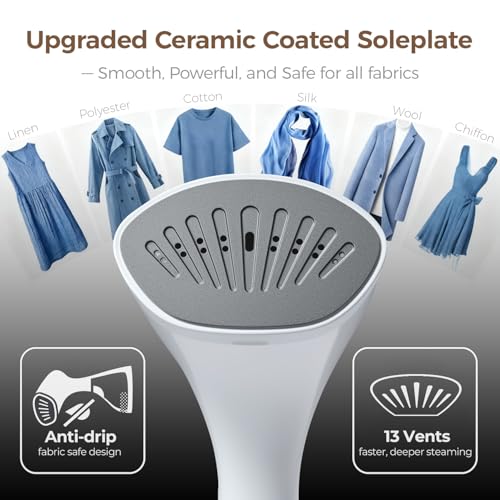Mafilise Steamer for Clothes, 20S Heat Up, 1500W & 3 Steam Settings, Ceramic Soleplate with 13-Vent, 2-in-1 Clothing Iron Wrinkle Removal for All Fabrics, Portable & Travel-Ready - Image 4